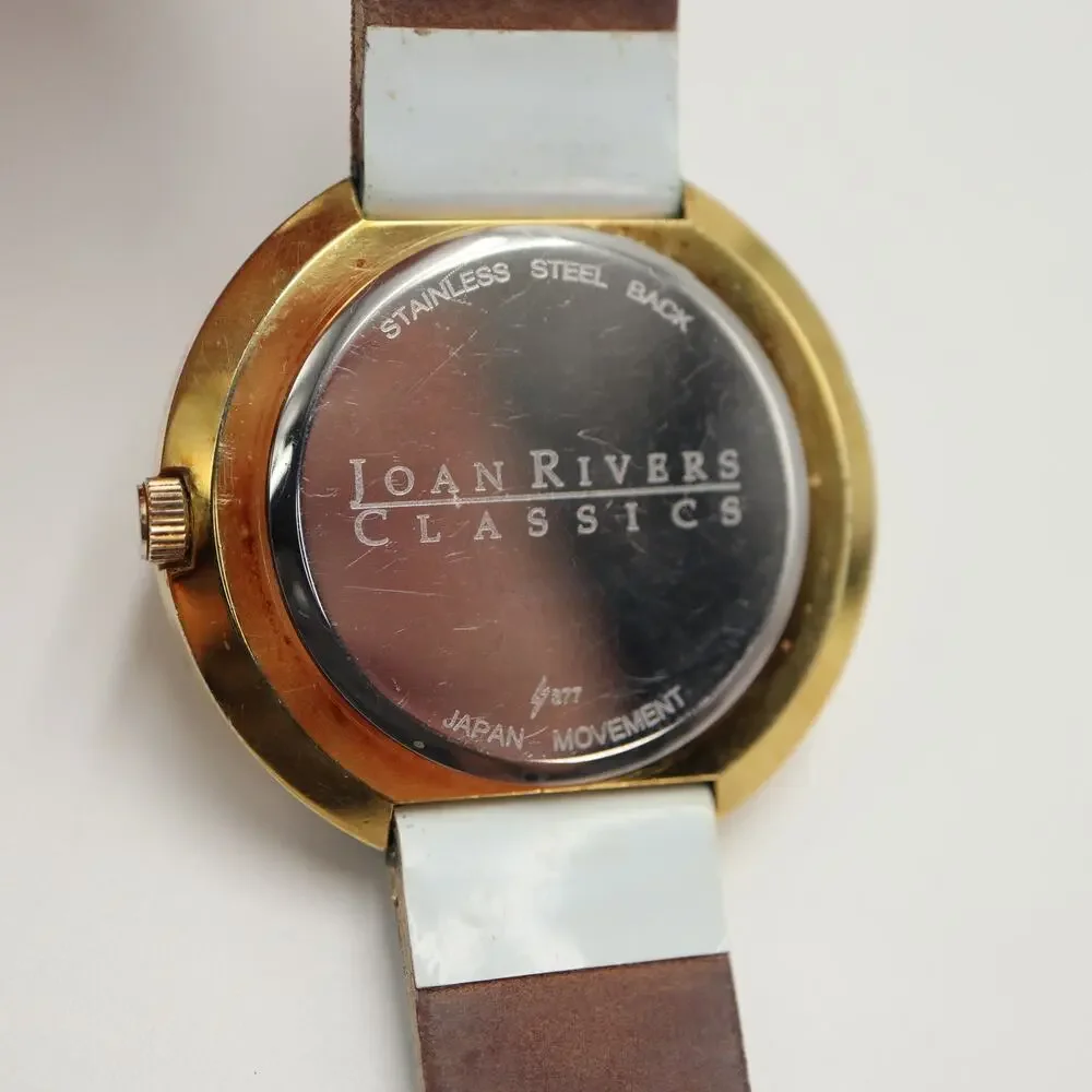 Joan Rivers Classic Womens Watch 41mm Cream Bezel White Leather w New Battery